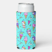 Cyan cute ice-cream can unicorn pattern スリム缶クーラー (Seltzer正面)