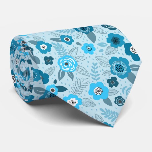 Cyan elegant ditsy floral pattern ネクタイ (ロール)