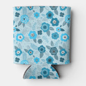 Cyan elegant ditsy floral pattern 缶クーラー (正面)