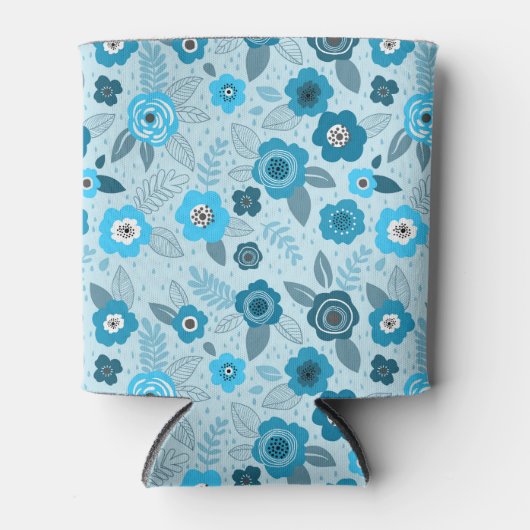 Cyan elegant ditsy floral pattern 缶クーラー (正面)