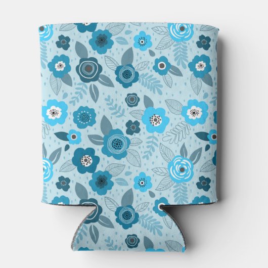 Cyan elegant ditsy floral pattern 缶クーラー (裏面)