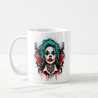 Cyan Haired Clown Queen - Spooky Chic Design コーヒーマグカップ