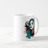 Cyan Haired Clown Queen - Spooky Chic Design コーヒーマグカップ (正面右)