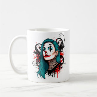 Cyan Haired Clown Queen - Spooky Chic Design コーヒーマグカップ