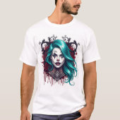 Cyan Haired Clown Queen - Spooky Chic Graphic Tシャツ (正面)