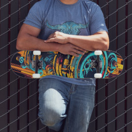 Cyan Orange Cyberpunk Industrial Turbine Grunge スケートボード