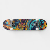 Cyan Orange Cyberpunk Industrial Turbine Grunge スケートボード (横)