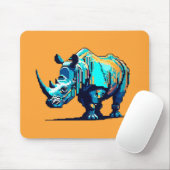 Cyan Orange Pixel Art Rhino Retro Gamer マウスパッド (マウス)
