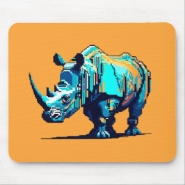 Cyan Orange Pixel Art Rhino Retro Gamer マウスパッド