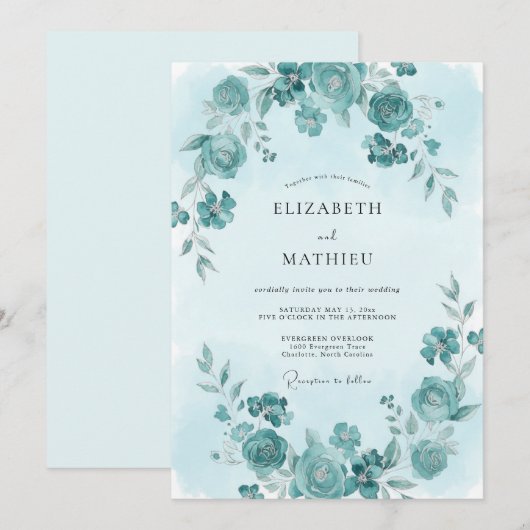 Cyan Pristine Spring Wedding 招待状 (正面/裏面)