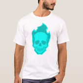 Cyan Skull Graphic T-Shirt – Neon Minimal Skull De Tシャツ (正面)