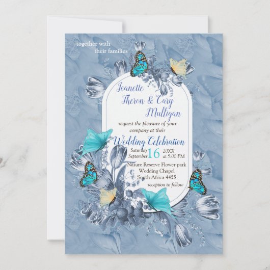 Cyanotypeの色と訪問蝶。 招待状 (正面)