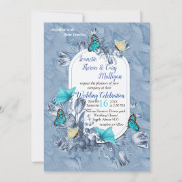 Cyanotypeの色と訪問蝶。 招待状