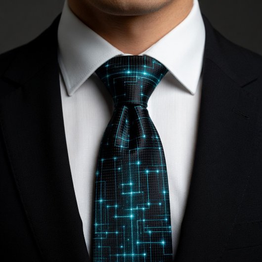 Cyber Blue Neon Circuit ネクタイ