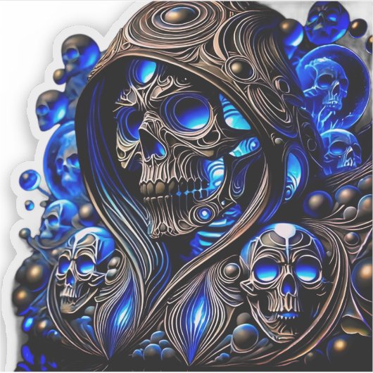 Cyber Blue Phantom Skull - Neon Glow Edition シール (正面)