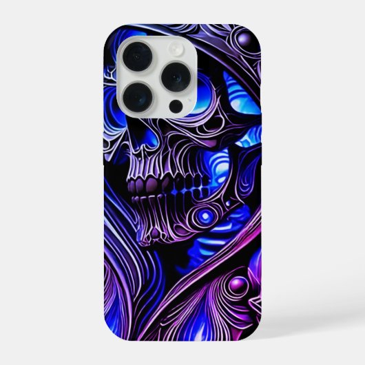 Cyber Blue Phantom Skull - Neon Glow Edition iPhoneケース (裏面)