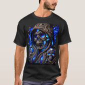 Cyber Blue Phantom Skull - Neon Glow Edition Tシャツ (正面)