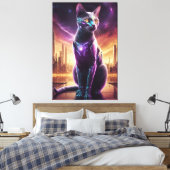 Cyber Cat Poster – 未来的なSci-Fi Eline Wall キャンバスプリント (インサイチュ (寝室))