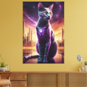 Cyber Cat Poster – 未来的なSci-Fi Eline Wall キャンバスプリント (インサイチュ (リビング))