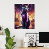 Cyber Cat Poster – 未来的なSci-Fi Eline Wall ポスター (ホームオフィス)