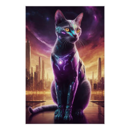 Cyber Cat Poster – 未来的なSci-Fi Eline Wall ポスター