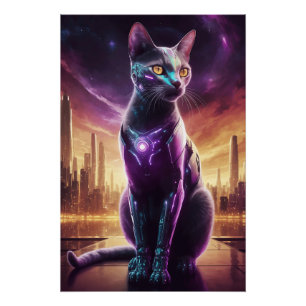 Cyber Cat Poster – 未来的なSci-Fi Eline Wall ポスター
