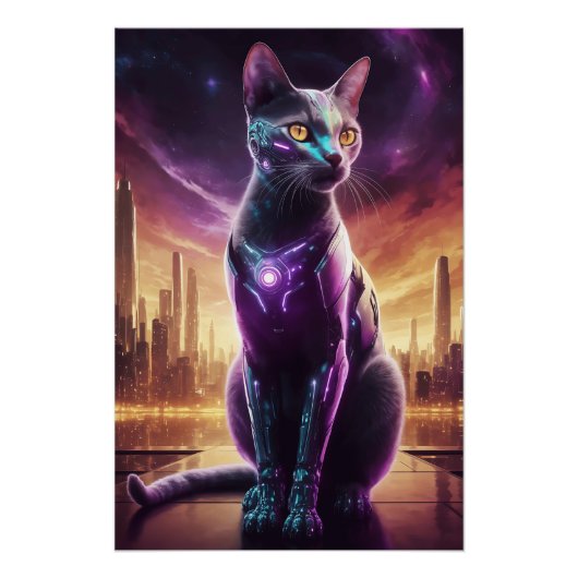 Cyber Cat Poster – 未来的なSci-Fi Eline Wall ポスター (正面)