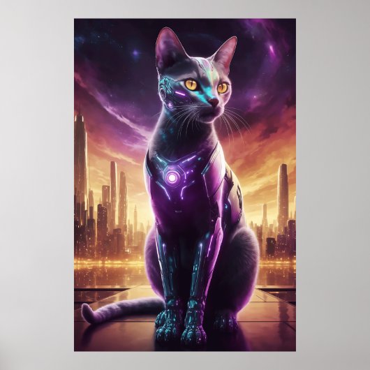 Cyber Cat Poster – 未来的なSci-Fi Eline Wall ポスター (正面)
