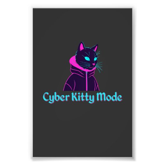 Cyber Cat Vibes – Neon Glitch Aesthetic Design フォトプリント (正面)