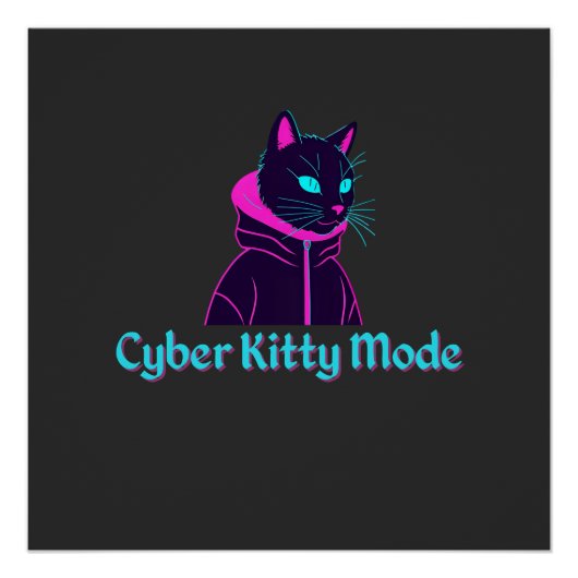 Cyber Cat Vibes – Neon Glitch Aesthetic Design ポスター (正面)