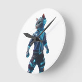 Cyber Cat Wall Clock – Futuristic Neon Decor ラウンド壁時計 (傾斜)