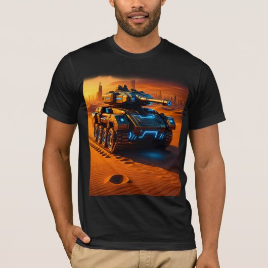 Cyber Desert Tank Tee – Futuristic Armor in Sunset Tシャツ (正面)