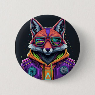 Cyber Fox Button Pin – Neon Streetwear Animal Art 缶バッジ