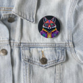 Cyber Fox Button Pin – Neon Streetwear Animal Art 缶バッジ (インサイチュ)