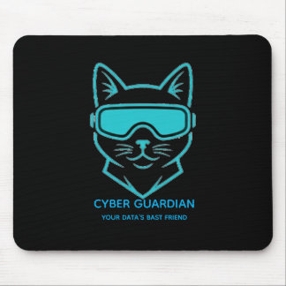 Cyber Guardian Neon Cat Gaming Mousepad - Tech Blu マウスパッド