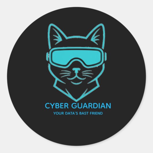 Cyber Guardian Neon Cat - Tech & Laptop Vinyl Stic ラウンドシール (正面)