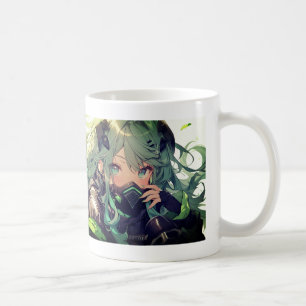 Cyber Kawaii Girl Anime Style Mug – Green Hair & コーヒーマグカップ