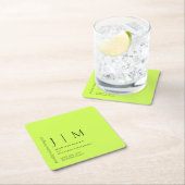 Cyber Lime Jet Black Formal Simple Elegant Wedding スクエアペーパーコースター (インサイチュ)
