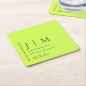 Cyber Lime Jet Black Formal Simple Elegant Wedding スクエアペーパーコースター (アングル)