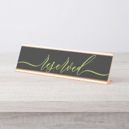 Cyber Lime Jet Black Script Table Reserved デスクネームプレート