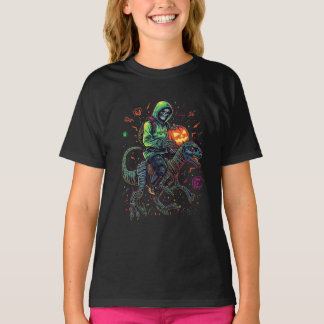 Cyber Neon Skeleton Riding Robo Dino – Halloween  Tシャツ