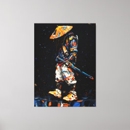Cyber Ninja Palette Knife Neon Orange Impasto キャンバスプリント