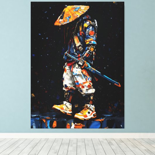 Cyber Ninja Palette Knife Neon Orange Impasto キャンバスプリント (インサイチュ (ウッドフロア))