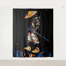 Cyber Ninja Palette Knife Neon Orange Impasto タペストリー