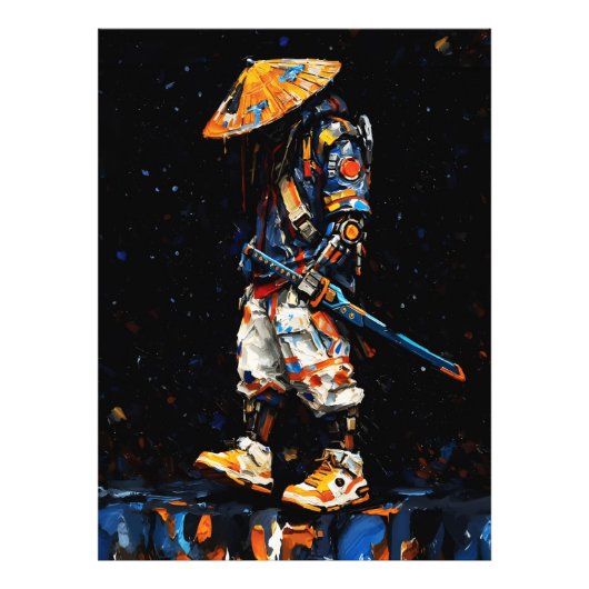 Cyber Ninja Palette Knife Neon Orange Impasto フォトプリント (正面)