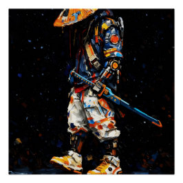 Cyber Ninja Palette Knife Neon Orange Impasto ポスター
