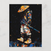Cyber Ninja Palette Knife Neon Orange Impasto ポストカード (正面)