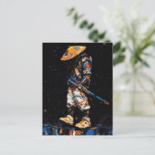 Cyber Ninja Palette Knife Neon Orange Impasto ポストカード (スタンド正面)