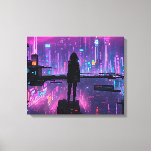 Cyber Noir (Cyberpunk Night City) キャンバスプリント (正面)