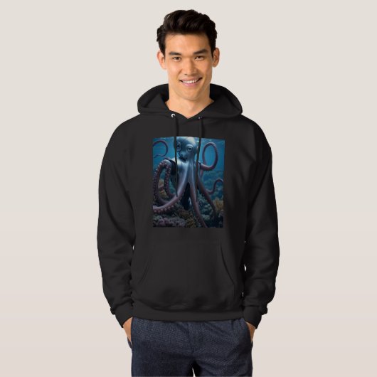 Cyber Octopus men black hooded sweatshirt パーカ (正面フル)